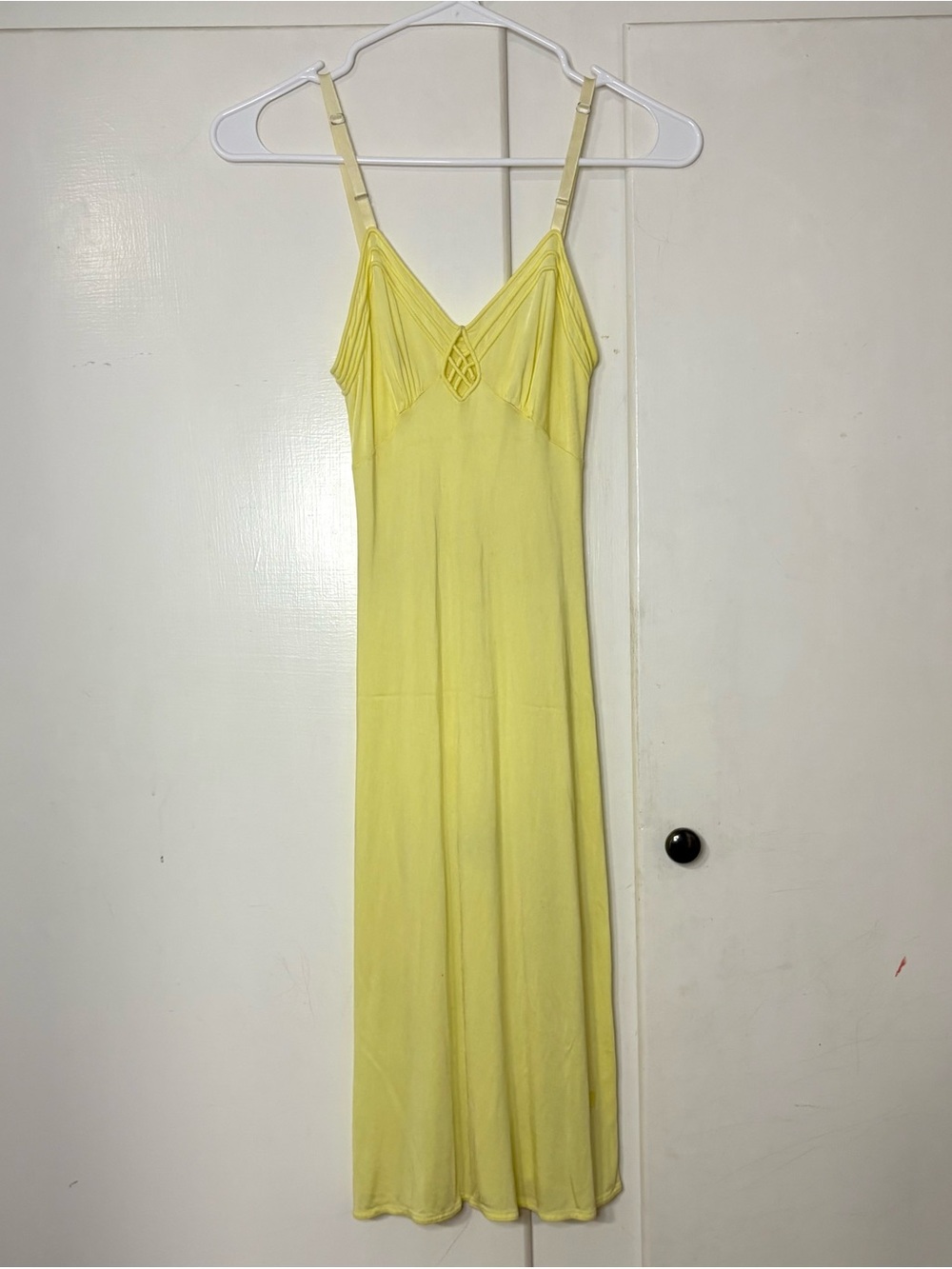 Vintage 50s Vanity Fair Nylon Yellow Strappy Midi Lingerie Slip Dress Nightgown